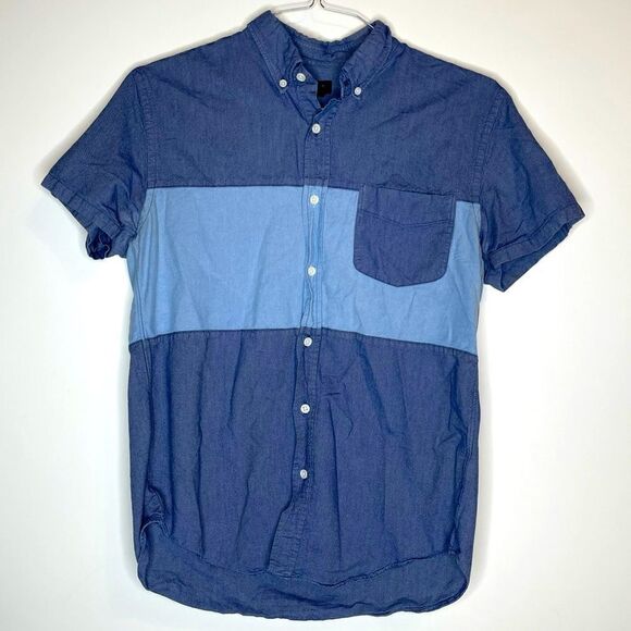 Medium J Crew Navy-Blue Striped Oxford SS Shirt - Picture 5 of 5